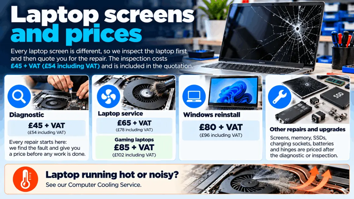 Laptop screen replacement in Ashford